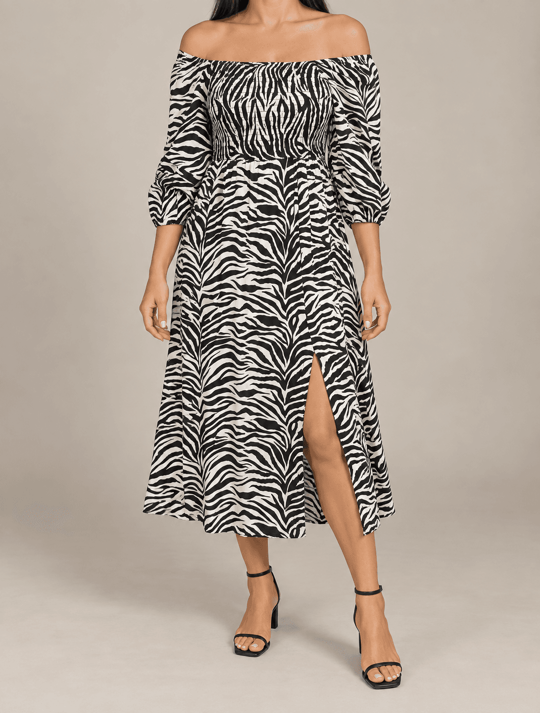 Sukienka wiskozowa LENKA MIDI zebra ecru