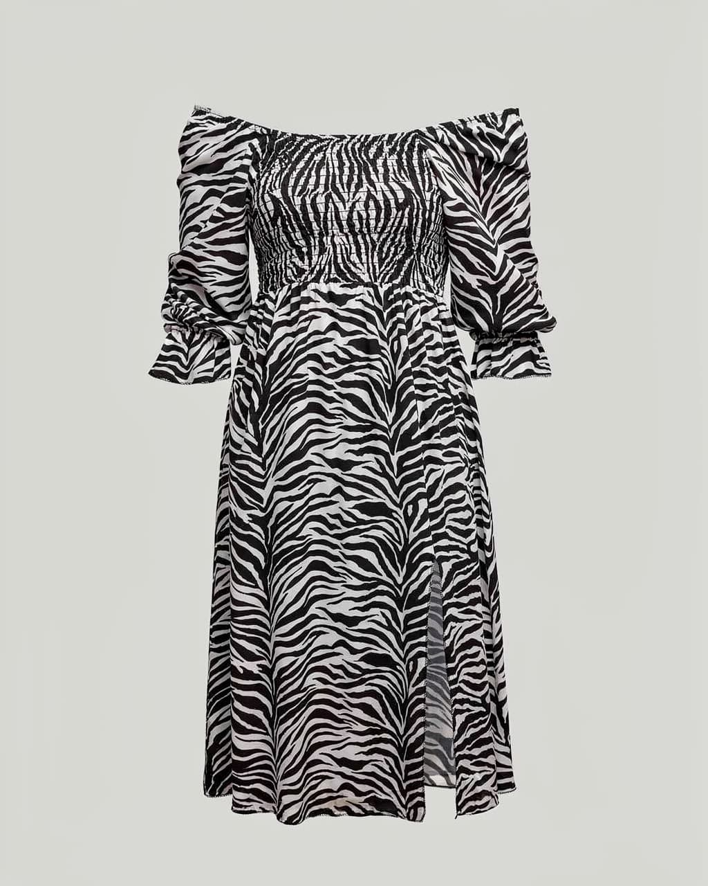 Sukienka wiskozowa LENKA MIDI zebra ecru