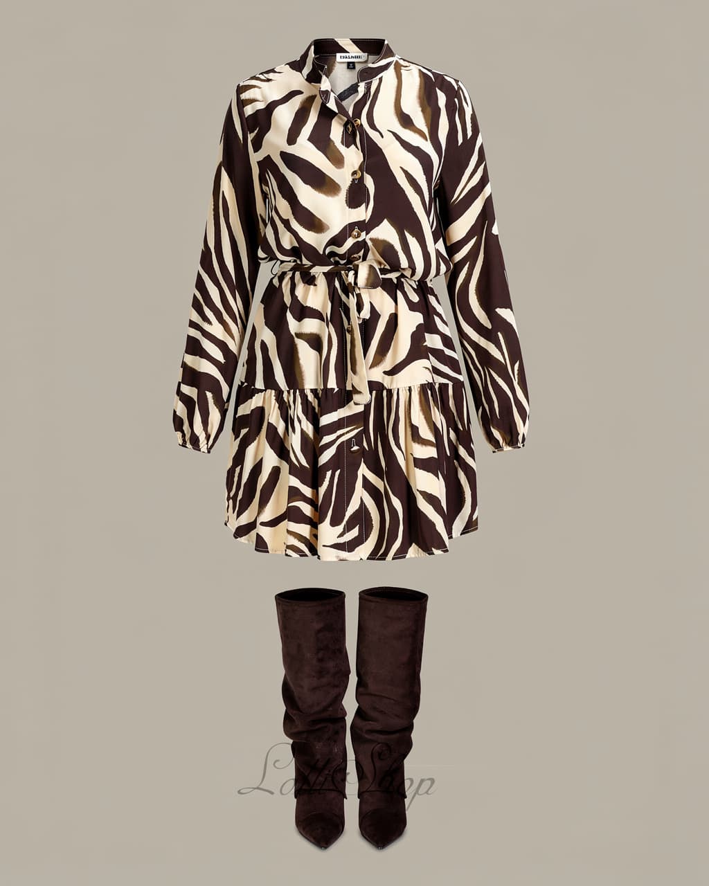 Sukienka wiskozowa ELIZA zebra czekolada