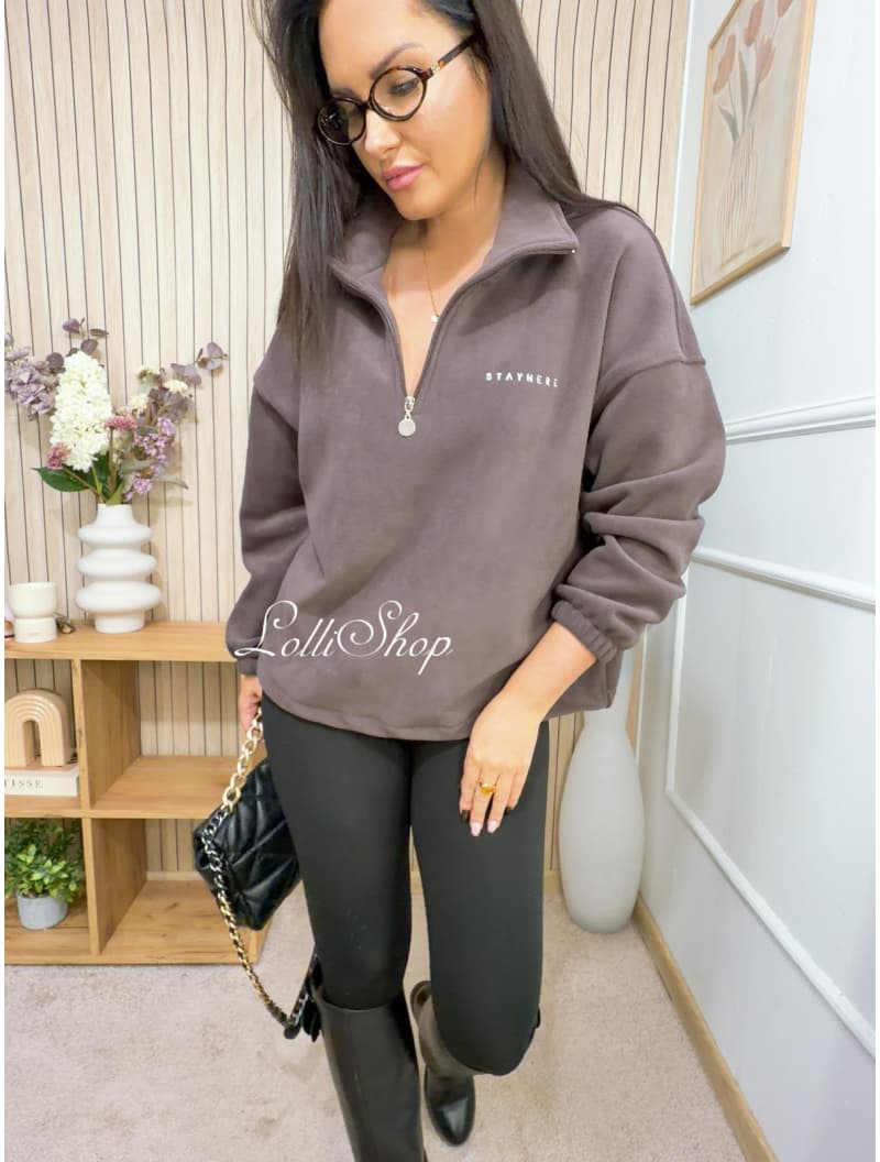 Bluza POLAROWA ZIP STAY Gorzka czekolada, rozmiar uniwersalny, zdjęcie 3