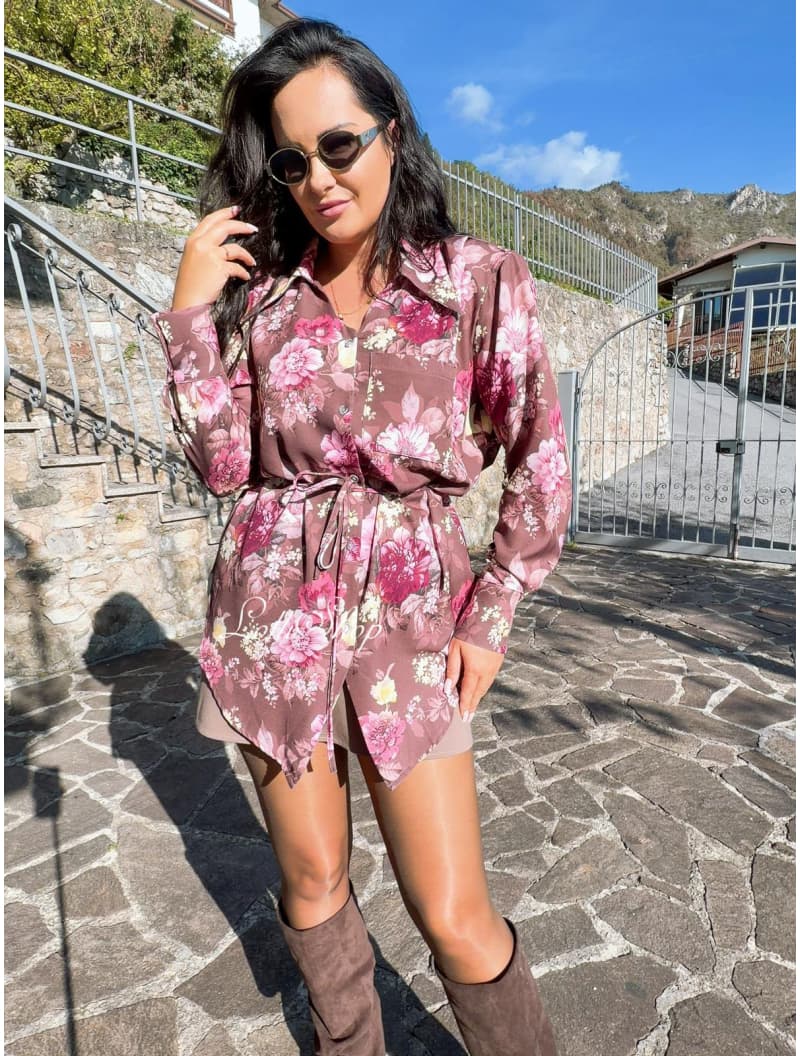 Koszula MISS LOLLI RIVA czekolada kwiaty, rozmiar uniwersalny, zdjęcie 5
