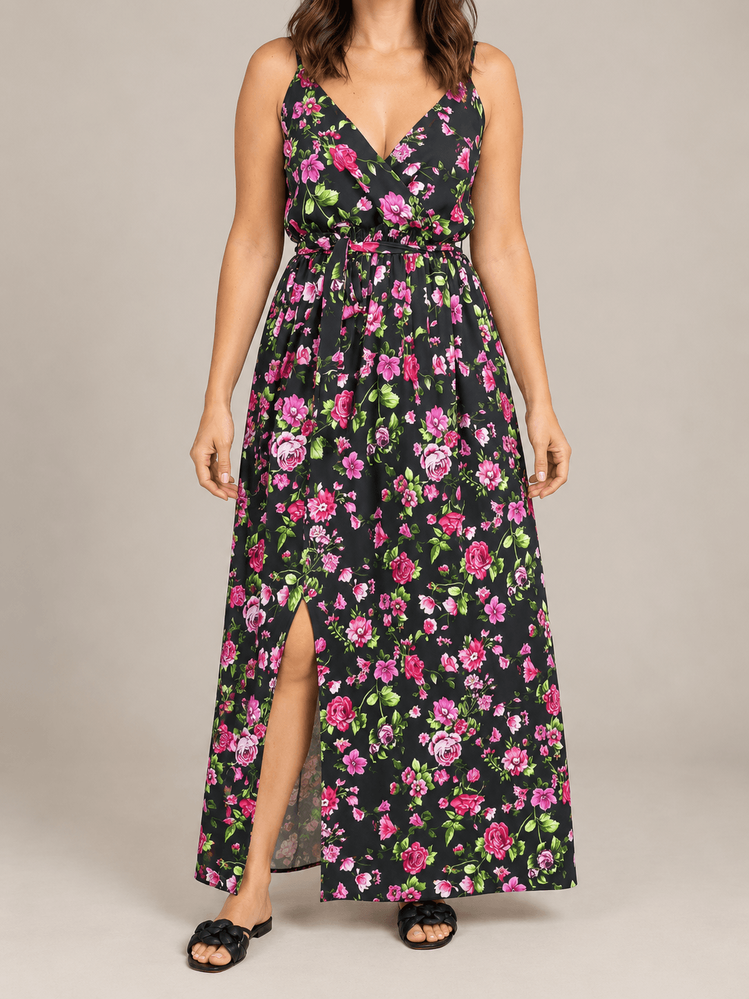 Sukienka MISS LOLLI maxi czarna kwiaty