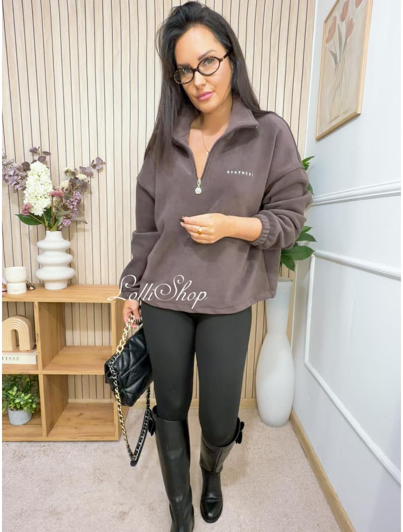 Bluza POLAROWA ZIP STAY Gorzka czekolada, rozmiar uniwersalny